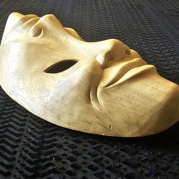 Vintage Comedy/Tragedy Handcarved Wood Mask - Picture 7 of 8